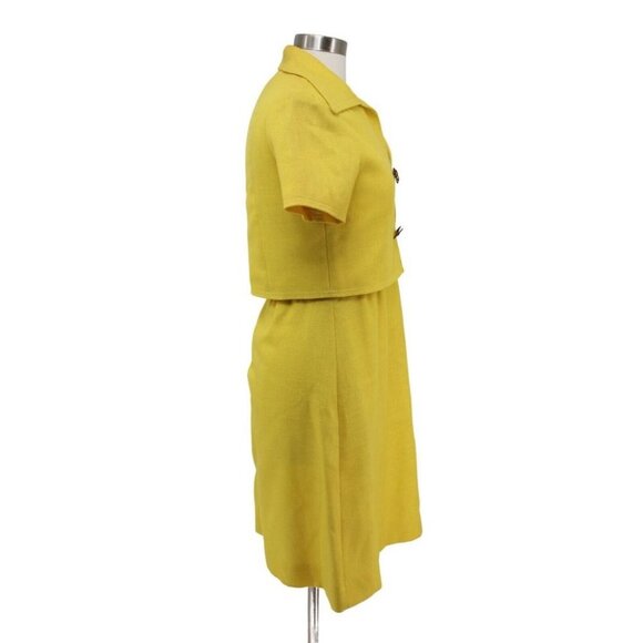 Vintage 50s Bonwit Teller Yellow Tweed Shift Dress with Matching Jacket Size S - Picture 2 of 9
